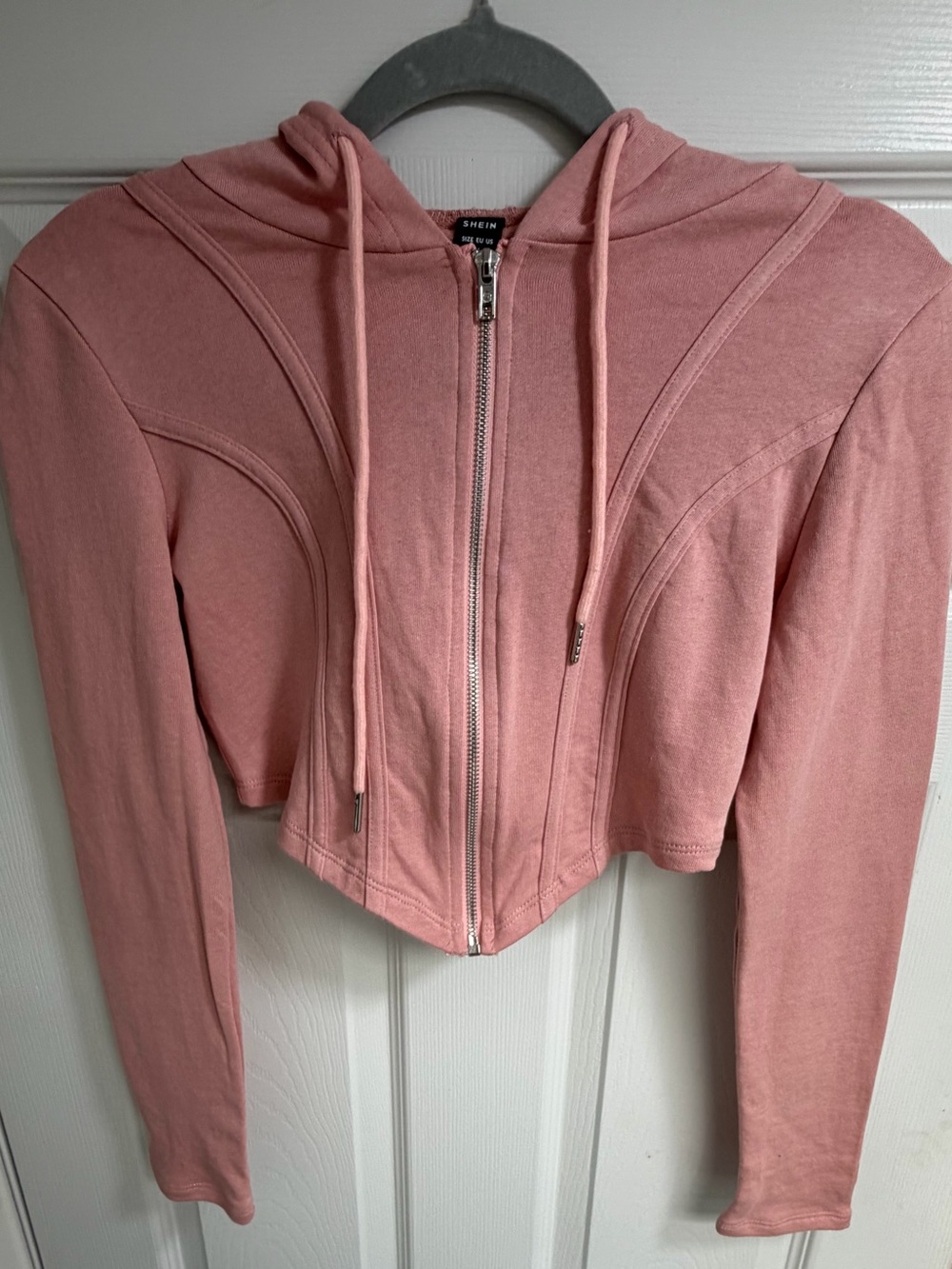 SHEIN Dusty Rose Cropped Zip Hoodie